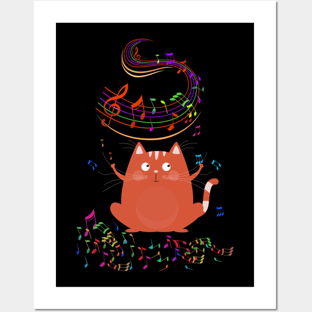 Cat Kitty Playing Music Note Clef Musician Art Wall Art by folidelarts